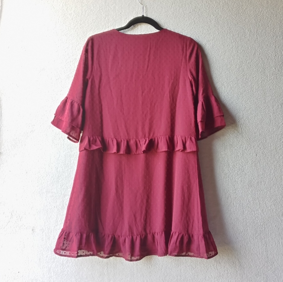 Lulu's Daydream Wine Red Swiss Dot Ruffled Dress XS - Picture 13 of 14
